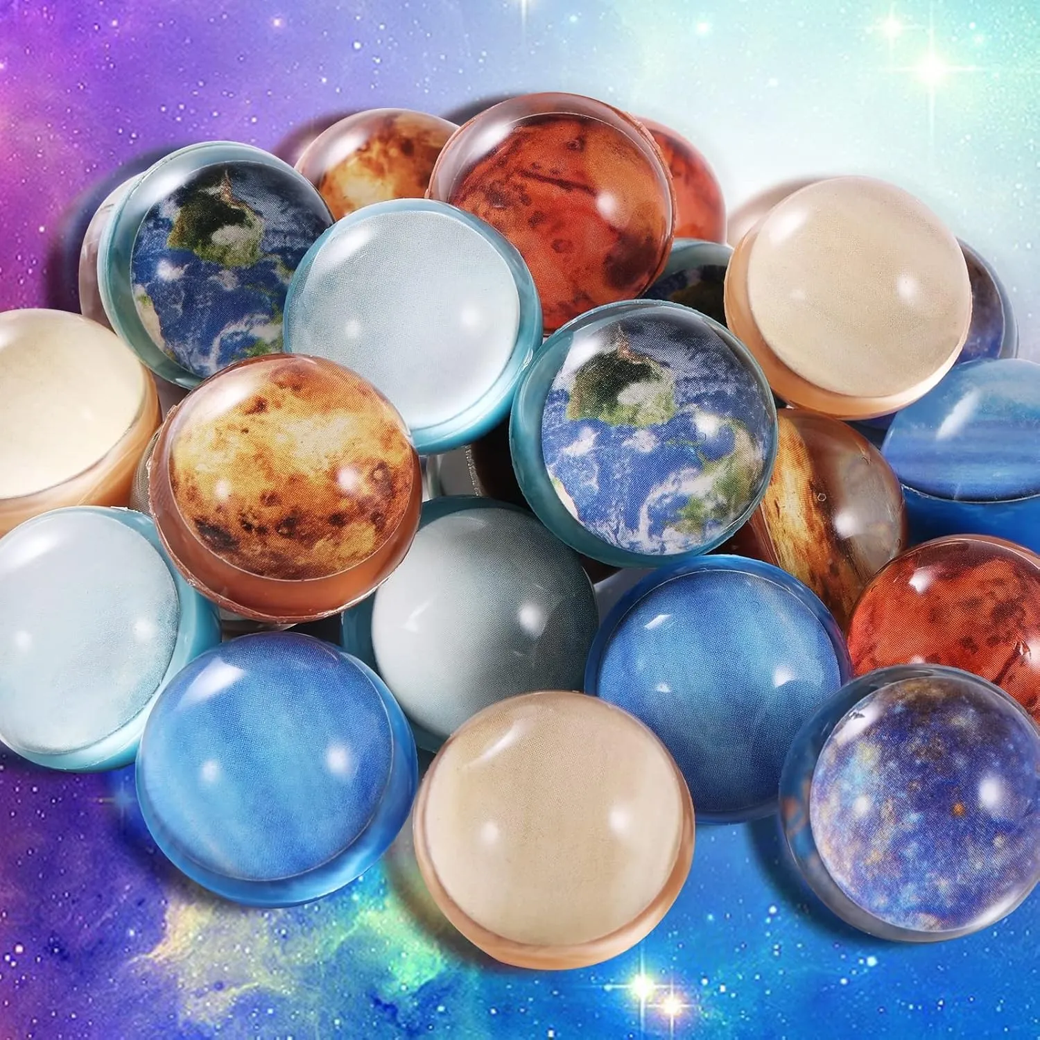 Pllieay 24PCS Space Solar System Eight Planets Themed Bouncy Balls for Kids Party Favors, Gift Bag Filling, 32mm