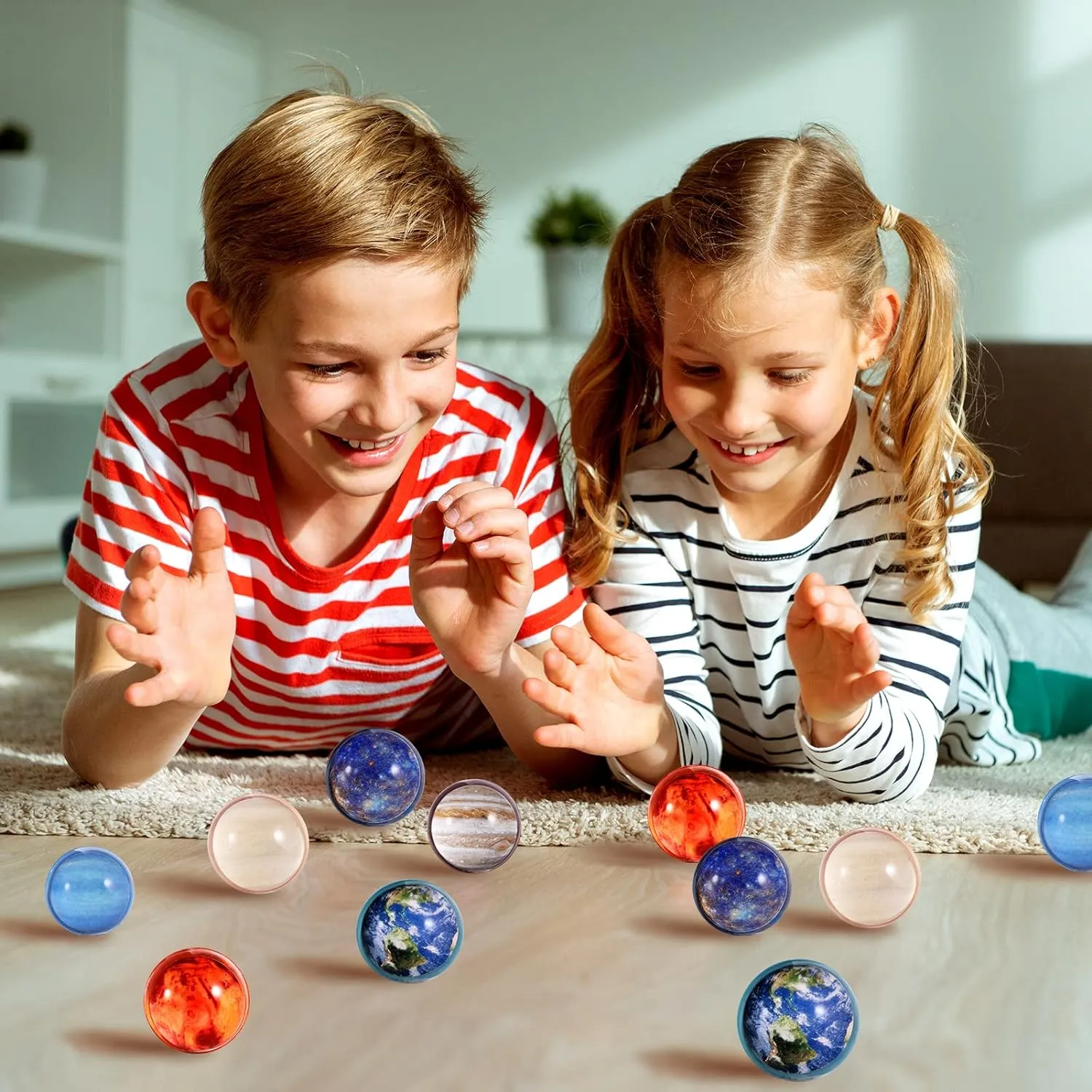 Pllieay 24PCS Space Solar System Eight Planets Themed Bouncy Balls for Kids Party Favors, Gift Bag Filling, 32mm