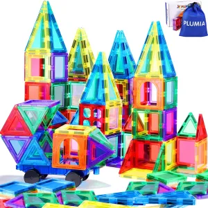 PLUMIA Magnetic Tiles for Kids 3D Magnet Building Tiles Set STEM Learning Toys Magnetic Toys Gift for 3  Year Old Boys and Girls