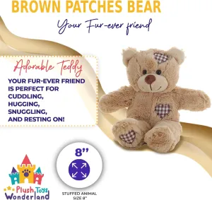 Plush Brown Teddy Bear Stuffed Animal,8-Inch Brown Patch Plushies, Soft Cuddly Perfect for Child, Gift for Kids Boys Girls