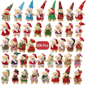 Poen 200 Pcs Mini Christmas Stuffed Animals Bulk Plush Christmas Tree Hanging Decorations Key Chain Animal Toy Set Small Toys for Kids Party Gifts Supplies(Cute Style)