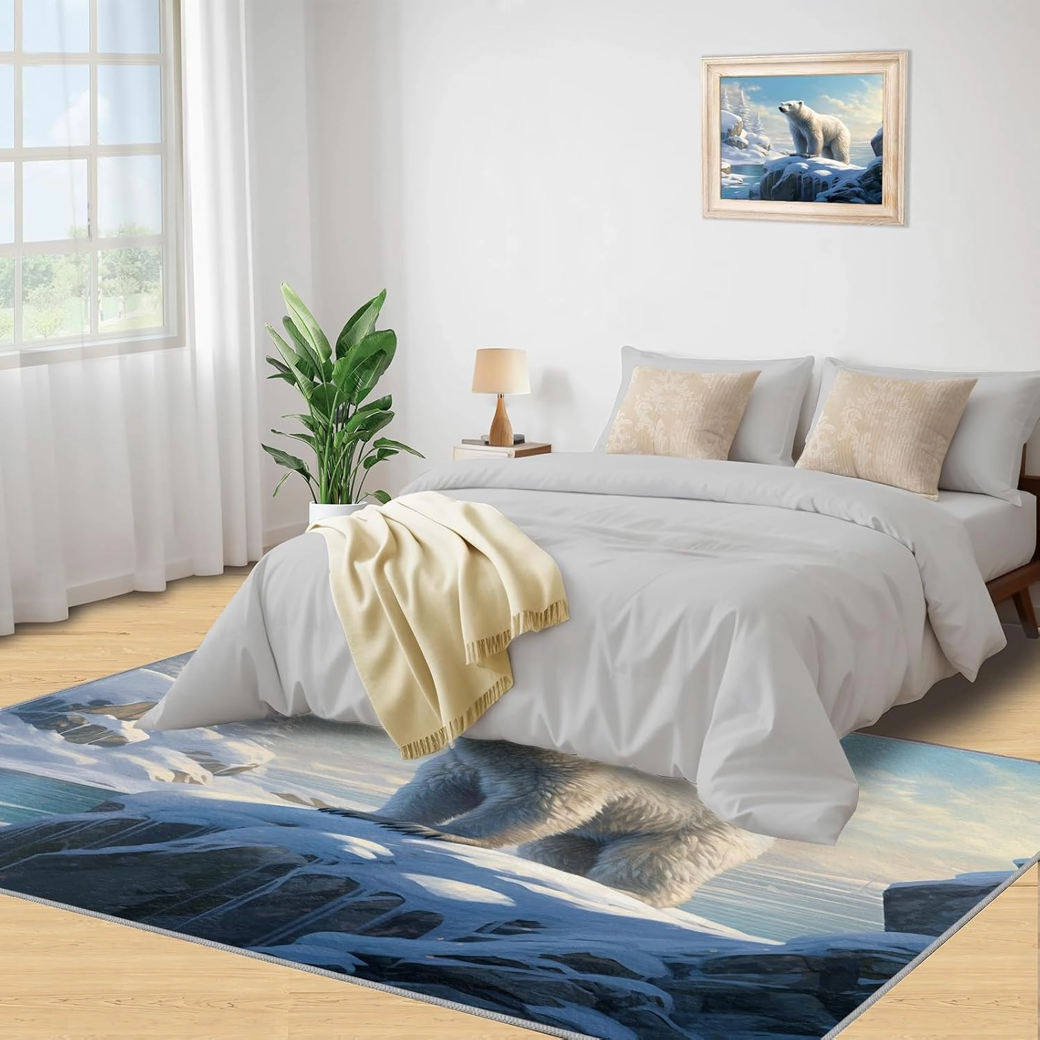 Polar Bear Print Area Rug 8x10ft Arctic Scenery Iceberg Sunset Living Room Rugs, Indoor Non-Slip Kids Rugs, Machine Washable Breathable Durable Carpet for Front Entrance Floor Decor