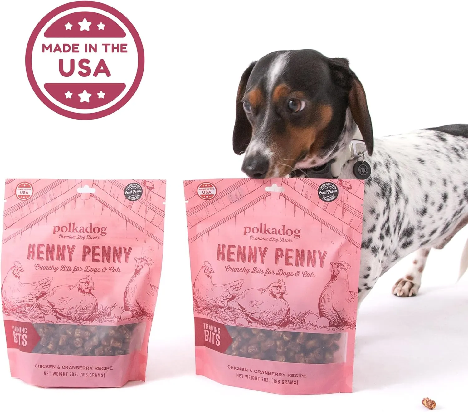 Polkadog Henny Penny Chicken & Cranberry Dog Treats – Cat Snacks, Bite-Shaped Treat for Dogs, Puppies – All-Natural Pet, Dog Treats – 7 oz