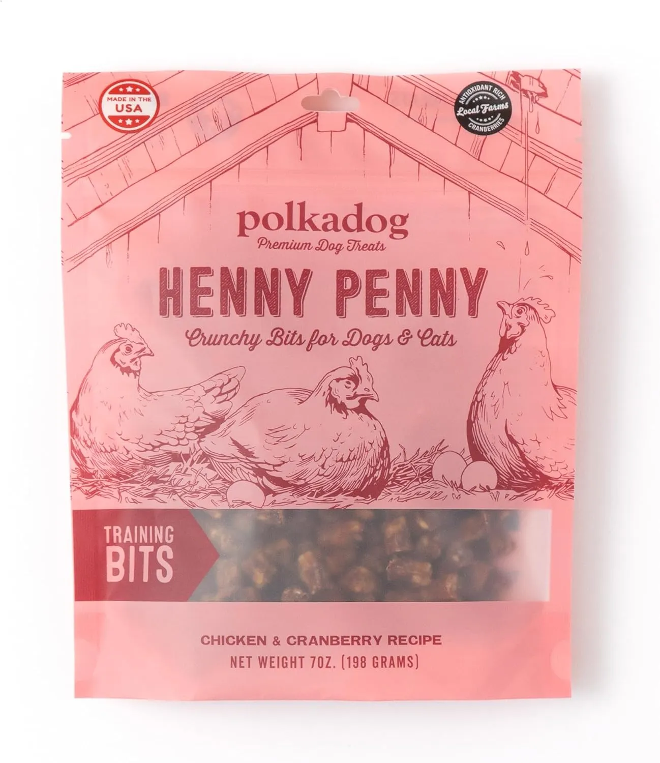 Polkadog Henny Penny Chicken & Cranberry Dog Treats – Cat Snacks, Bite-Shaped Treat for Dogs, Puppies – All-Natural Pet, Dog Treats – 7 oz