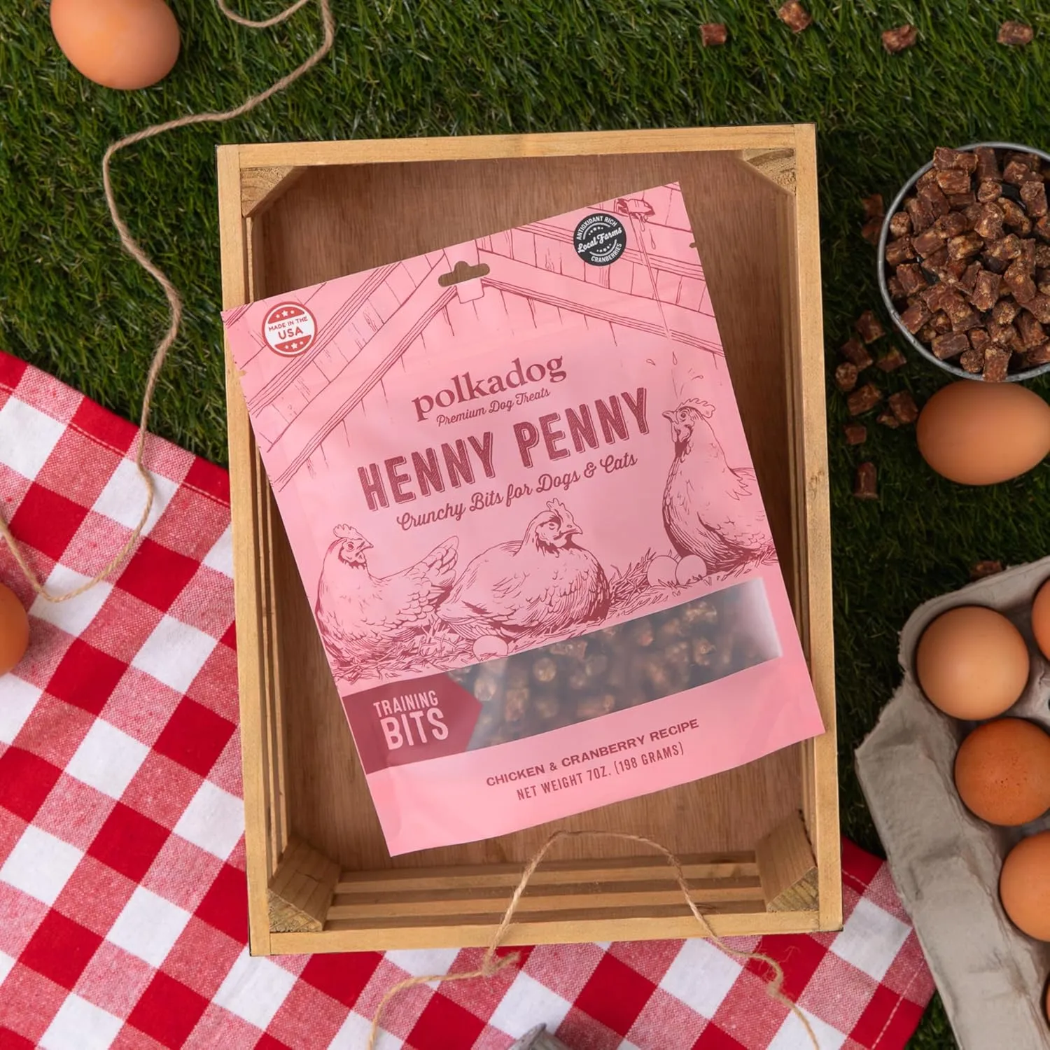 Polkadog Henny Penny Chicken & Cranberry Dog Treats – Cat Snacks, Bite-Shaped Treat for Dogs, Puppies – All-Natural Pet, Dog Treats – 7 oz