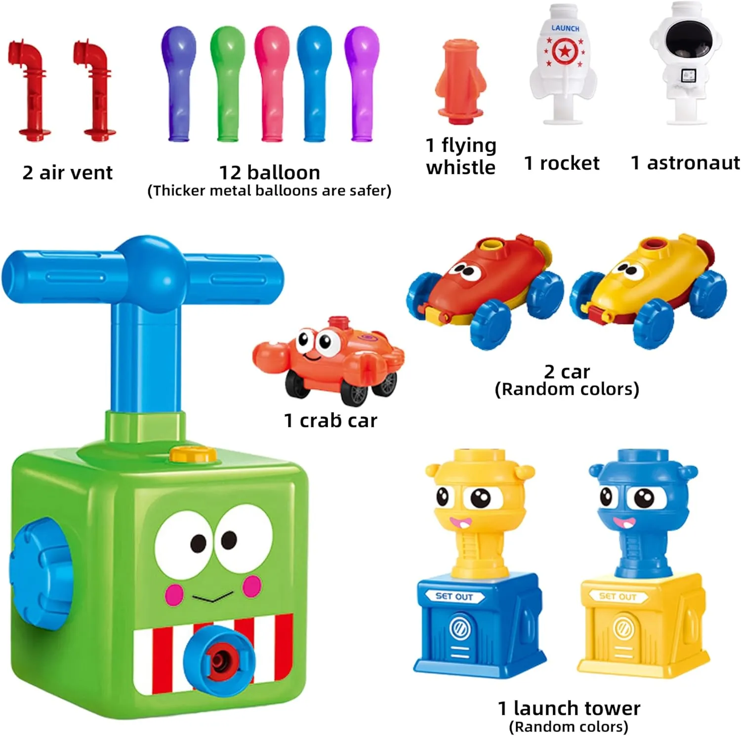 Power Balloon Car Toy,Balloon Launcher Toy with 12 PCS Balloons and Car Launcher,Balloon Toys for Kids Party Supplies Science Intelligence Education Toy for Kids Ages 3-12 (Green)
