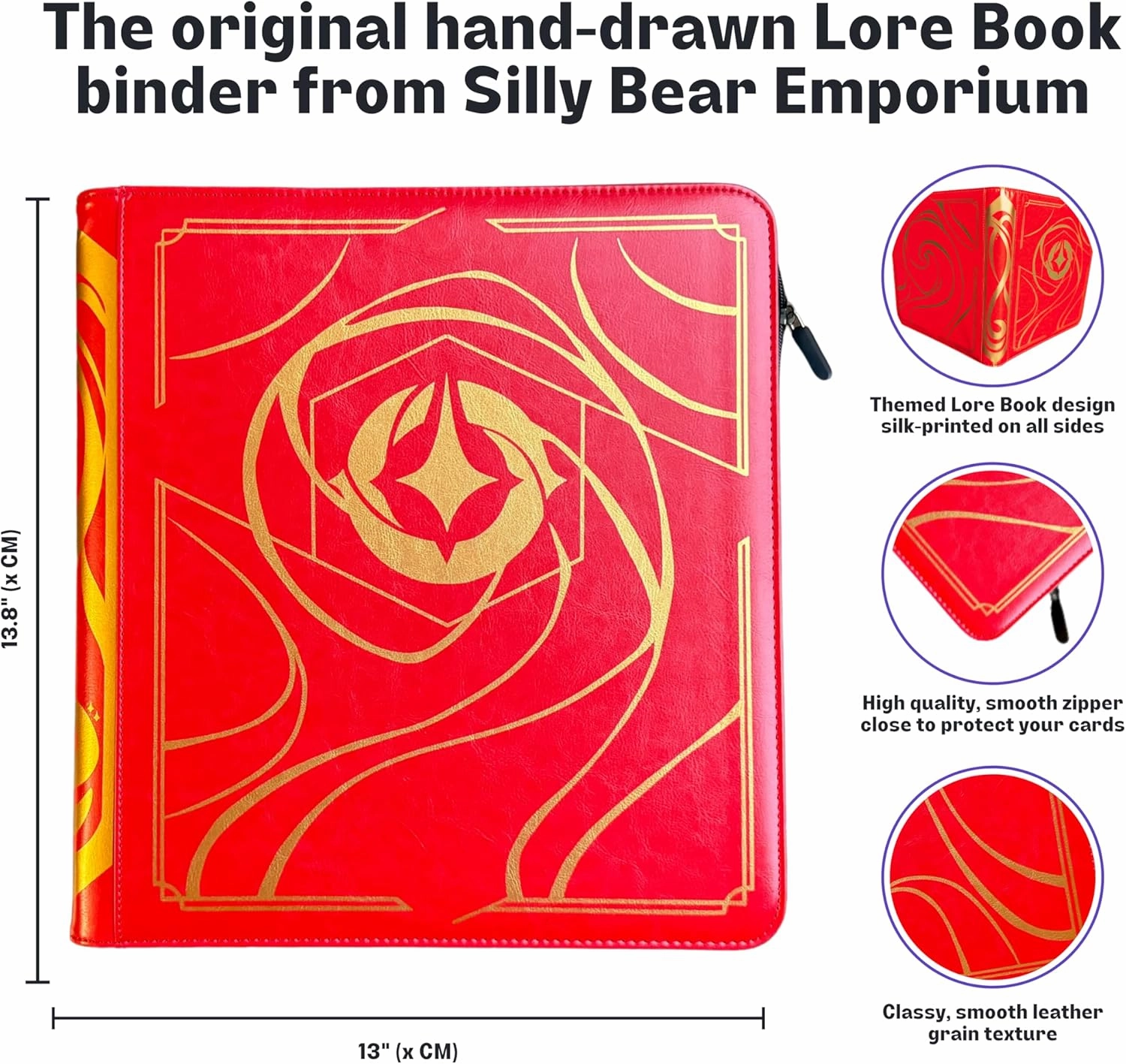 Premium Silly Bear Emporium Lorcana Lore Book Themed 480 Side-Loading Pocket Binder for TCG Trading Cards | Compatible with Lorcana, Yugioh, One Piece, Pokemon, Magic | 12 Pockets Per Page (Red)