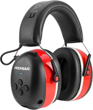 PROHEAR 037 Bluetooth 5.3 Hearing Protection Headphones with Rechargeable 1500mAh Battery, 30dB SNR Safety Noise Reduction Ear Muffs with 120H Playtime for Mowing - Red
