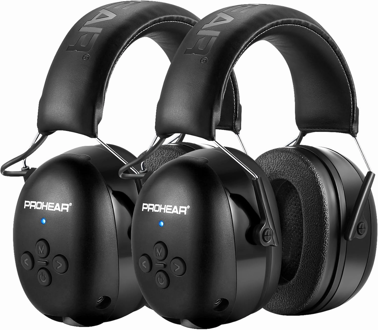PROHEAR 037 2 Pack Bluetooth 5.0 Hearing Protection Headphones with Rechargeable, 25dB NRR Safety Noise Reduction Ear Muffs for Mowing Workshops Snowblowing, Black and Black