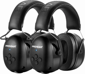 PROHEAR 037 2 Pack Bluetooth 5.0 Hearing Protection Headphones with Rechargeable, 25dB NRR Safety Noise Reduction Ear Muffs for Mowing Workshops Snowblowing, Black and Black