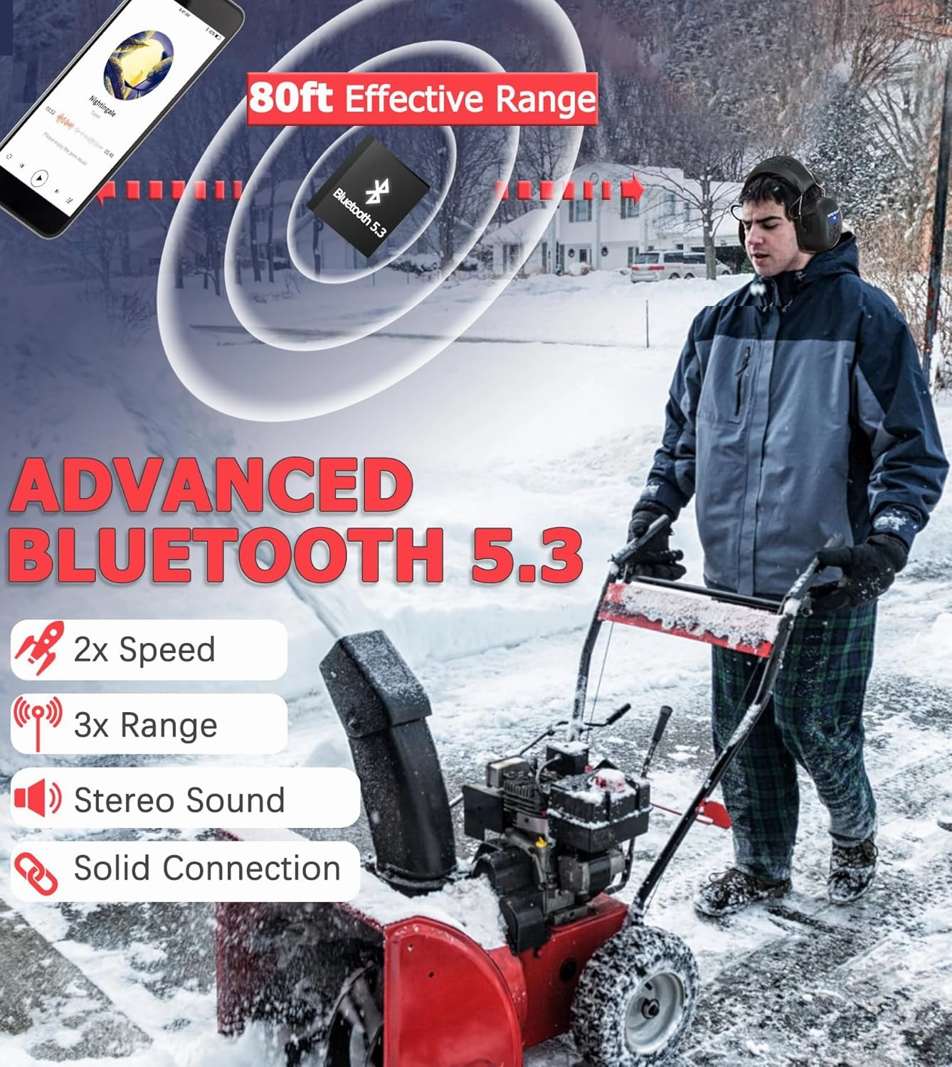 PROHEAR 037 2 Pack Bluetooth 5.0 Hearing Protection Headphones with Rechargeable, 25dB NRR Safety Noise Reduction Ear Muffs for Mowing Workshops Snowblowing, Black and Black