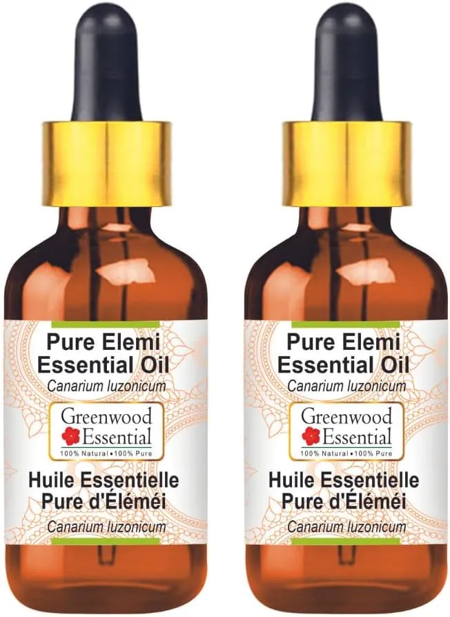Pure Elemi Essential Oil (Canarium luzonicum) with Glass Dropper Steam Distilled (Pack of Two) 100ml X 2 (6.76 oz)