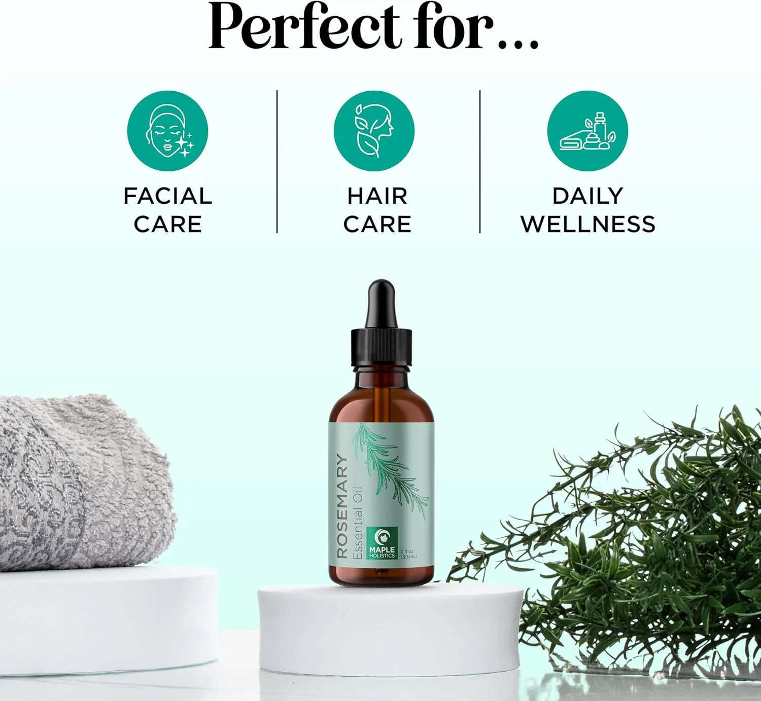 Pure Rosemary Oil for Hair Care - Volumizing Aromatherapy Rosemary Essential Oil for Diffuser Plus Hair Skin and Nail Care - Nourishing Rosemary Hair Oil for Enhanced Shine and Dry Scalp Care (2oz)
