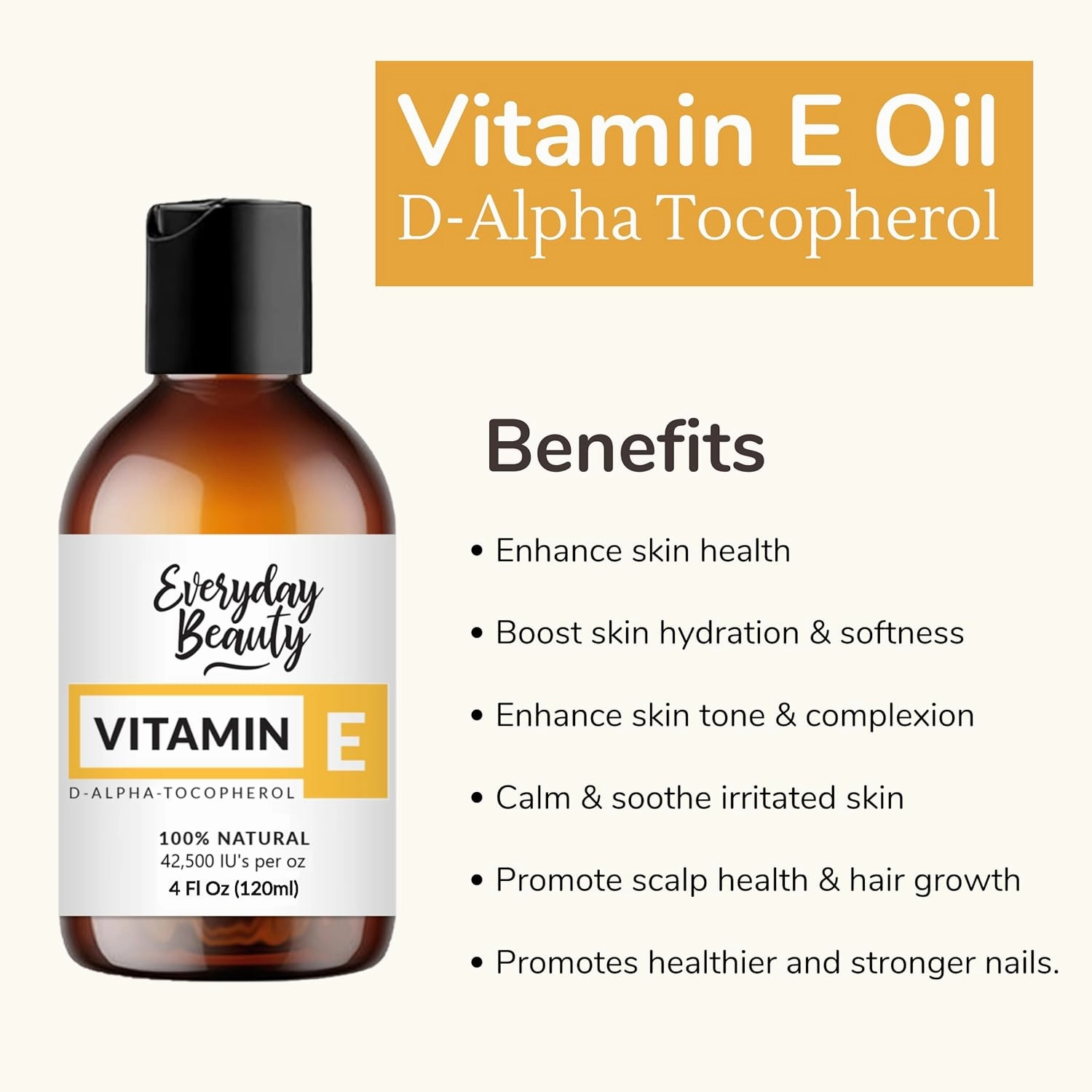 Pure Vitamin E Oil - D-Alpha Tocopherol 100% Pure & All Natural 4oz 42,500 IU per oz - Thick, Amber Color, Nutty Aroma - From Wheat Germ -Face Body Hair -DIY Cosmetics & After Surgery Scars