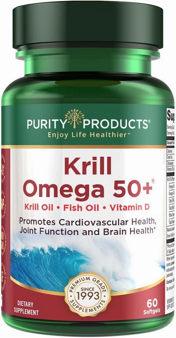 Purity Products Krill Omega 50 (Krill   Fish Oil Blend 1000mg   Astaxanthin 500mcg   Phospholipids 200mg   Vitamin D 500 IU) - 60 Mini Softgels