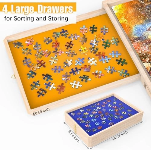 Puzzle Board with Drawers Rotatable 360-Degree Wheels and Cover 30'' x 22'' 1000 Piece Wooden Jigsaw Puzzle Table Storage Organizer Portable Lightweight Design (No Lazy Susan)