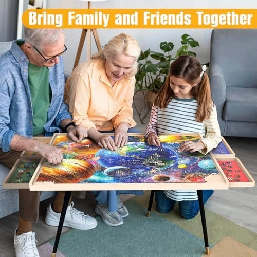 Puzzle Board with Drawers Rotatable 360-Degree Wheels and Cover 30'' x 22'' 1000 Piece Wooden Jigsaw Puzzle Table Storage Organizer Portable Lightweight Design (No Lazy Susan)