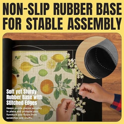 Puzzle Ready Jigsaw Puzzle Mat Roll-Up - 46″ x 29.5″ for 1500 Pieces - Portable Puzzle Board with 4 Sorting Trays, Storage Bag, Foam Roller, 3 Hook & Loop Fastener Straps