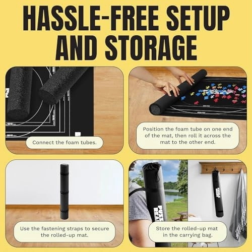 Puzzle Ready Jigsaw Puzzle Mat Roll-Up - 46″ x 29.5″ for 1500 Pieces - Portable Puzzle Board with 4 Sorting Trays, Storage Bag, Foam Roller, 3 Hook & Loop Fastener Straps
