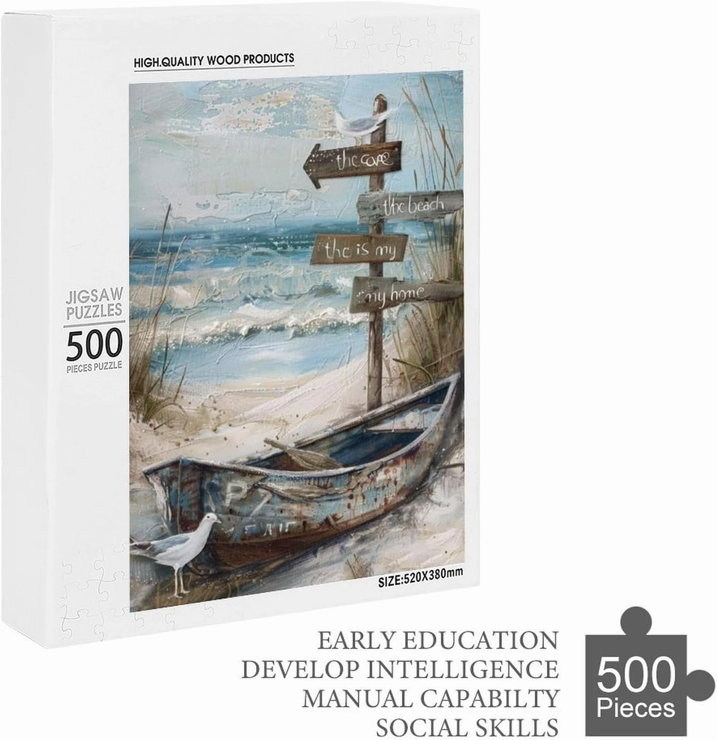 Puzzles for Adults 500 Pieces - Abandoned Fishing Boat On The Beach Funny Puzzle,Suitable for All Puzzle Toy Enthusiasts, Educational Art Collectibles