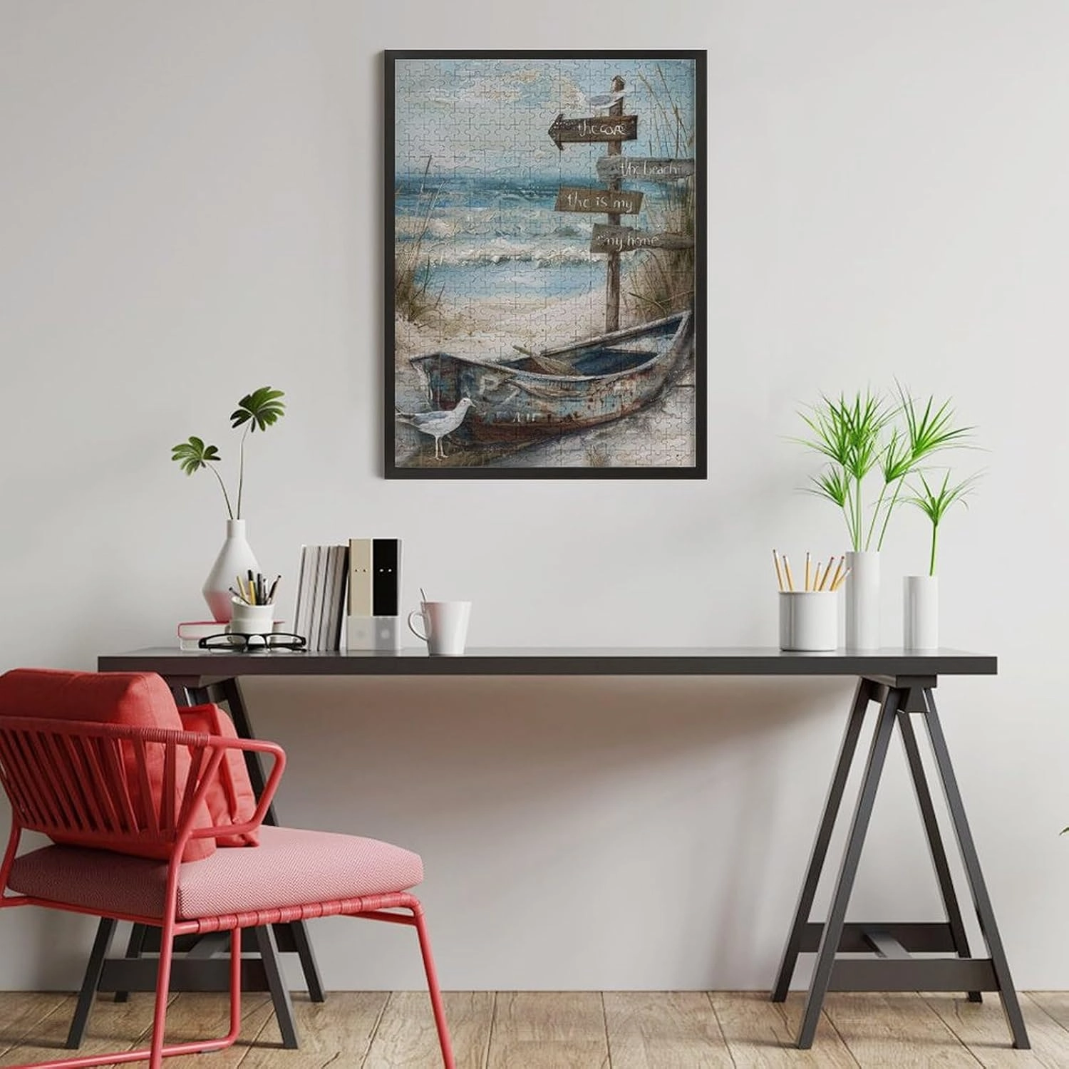 Puzzles for Adults 500 Pieces - Abandoned Fishing Boat On The Beach Funny Puzzle,Suitable for All Puzzle Toy Enthusiasts, Educational Art Collectibles