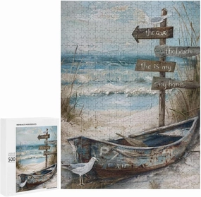 Puzzles for Adults 500 Pieces - Abandoned Fishing Boat On The Beach Funny Puzzle,Suitable for All Puzzle Toy Enthusiasts, Educational Art Collectibles