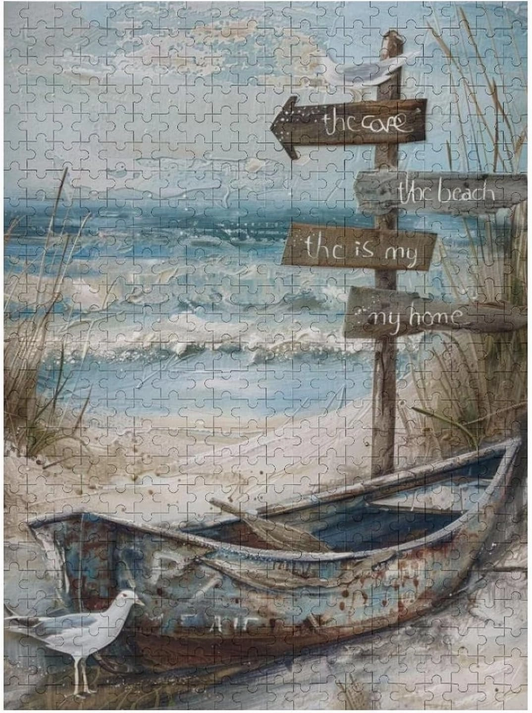 Puzzles for Adults 500 Pieces - Abandoned Fishing Boat On The Beach Funny Puzzle,Suitable for All Puzzle Toy Enthusiasts, Educational Art Collectibles