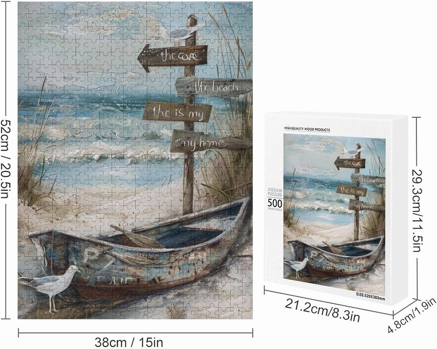 Puzzles for Adults 500 Pieces - Abandoned Fishing Boat On The Beach Funny Puzzle,Suitable for All Puzzle Toy Enthusiasts, Educational Art Collectibles