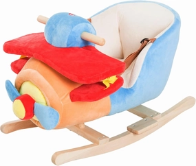 Qaba Kids Rocking Horse, Wooden Plush Ride-on Plane Chair Toy with Lullby Song and Seat Belt for 18 Month  