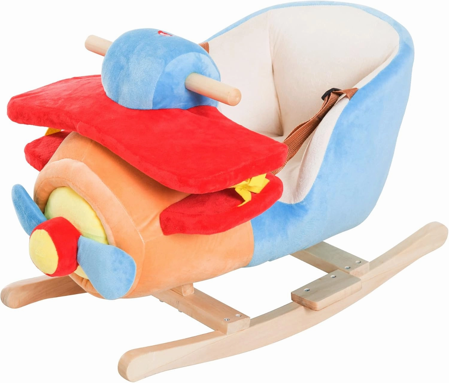 Qaba Kids Rocking Horse, Wooden Plush Ride-on Plane Chair Toy with Lullby Song and Seat Belt for 18 Month  