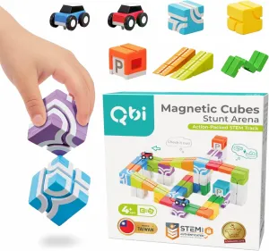 QBI Magnetic Blocks STEM Building Toys for Kids Ages 4-8 | 3D Magnetic Building Blocks with 2 Cars | Educational Montessori Sensory Cubes for Boys & Girls | Birthday Gift for Age 3 4 5 6 7 8 (46PCS)