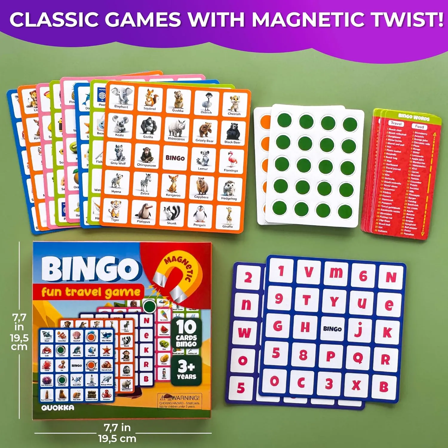 QUOKKA Magnet Game for Kids 3-5 - Bingo Game Kids Ages 4-8 - Travel I Road Trip I Plane I Car Ride - Magnetic Toddler Travel Toys