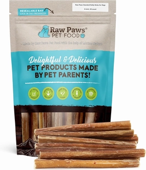 Raw Paws Standard Bully Sticks for Small Dogs, 6" (10 Pack) - Low Odor Junior Bully Chews - Free-Range Pizzle Sticks for Dogs - Single Ingredient Dog Chews - Rawhide Alternative - Long Lasting