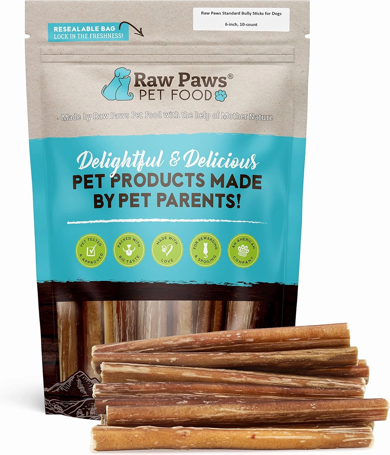 Raw Paws Standard Bully Sticks for Small Dogs, 6" (10 Pack) - Low Odor Junior Bully Chews - Free-Range Pizzle Sticks for Dogs - Single Ingredient Dog Chews - Rawhide Alternative - Long Lasting