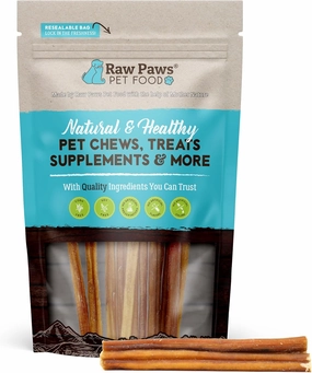 Raw Paws Thin Bully Sticks for Small Dogs, 6" (15 Pack) - Low Odor Bully Chews for Puppies - Free-Range Pizzle Sticks for Dogs - Single Ingredient Dog Chews - Rawhide Alternative - Long Lasting