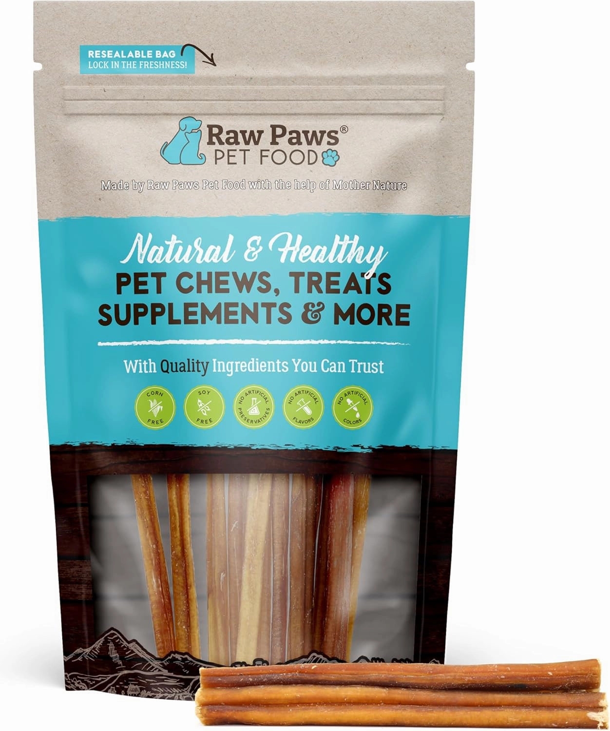 Raw Paws Thin Bully Sticks for Small Dogs, 6" (15 Pack) - Low Odor Bully Chews for Puppies - Free-Range Pizzle Sticks for Dogs - Single Ingredient Dog Chews - Rawhide Alternative - Long Lasting