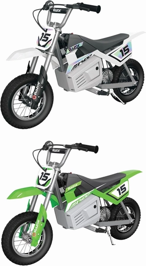 Razor MX400 Dirt Rocket 24V Ride On High-Torque Electric Motocross Motorcycle Toy Dirt Bikes, Speeds up to 14 MPH, for Ages 13 , 1 White & 1 Green