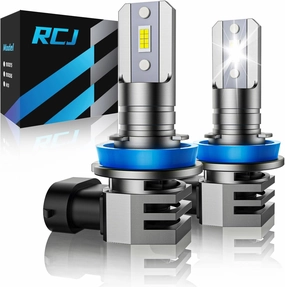 RCJ H11 Bulbs, H8/H9/H16 Fog Light 6000K Cool White with Cooling Fan, Plug-N-Play, Pack of 2
