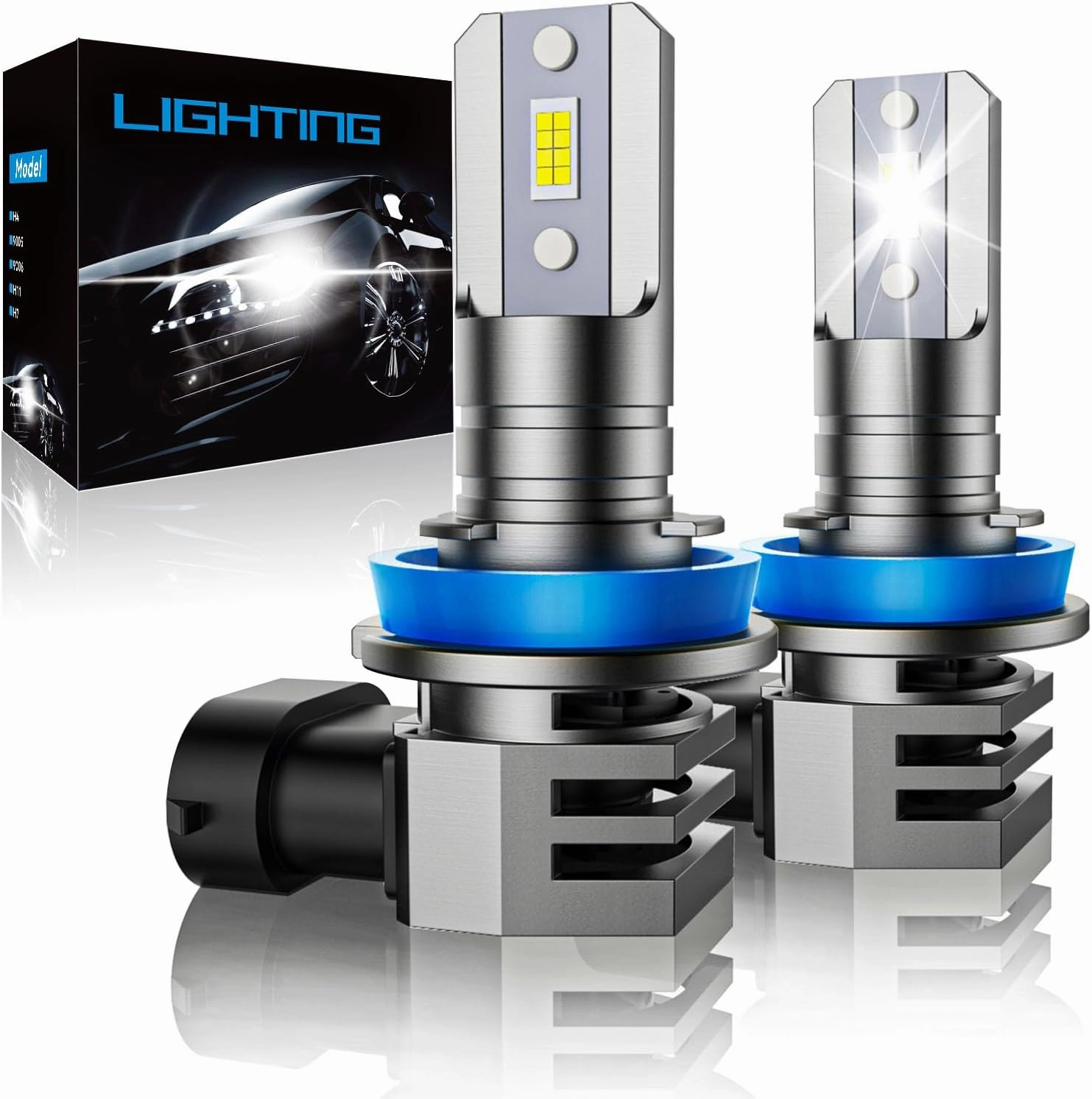 RCJ H11 Bulbs, H8/H9/H16 Fog Light 6000K Cool White with Cooling Fan, Plug-N-Play, Pack of 2