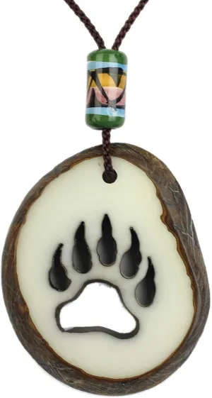 Real Tagua Nut Necklace: Bear Track Cut Out (1153-NLP502)
