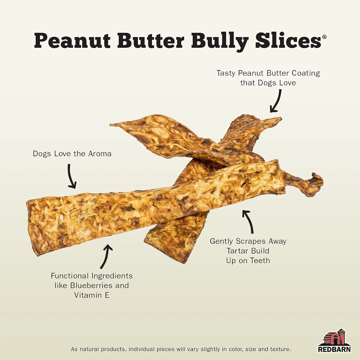 Redbarn Bully Slices for Dogs, Highly Palatable, Long-Lasting Natural Dental Treats with Functional Ingredients, 9 oz. (Pack of 3) - Peanut Butter