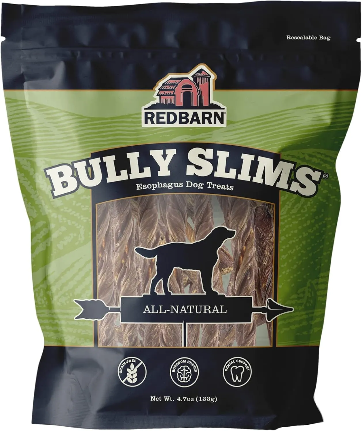 Redbarn Pet Products Natural Bully Slims Beef Chews for Dogs - 4.7 Oz Case of 10 Bags - Natural, Grain-Free, Highly Palatable, Highly Digestible Esophagus Treats