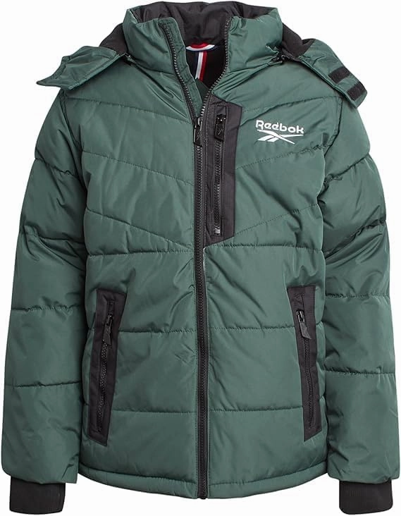 Reebok Boys Puffer Jacket - Heavyweight Weather Resistant Quilted Jacket for Boys - Fleece Insulated Winter Jackets with Hood