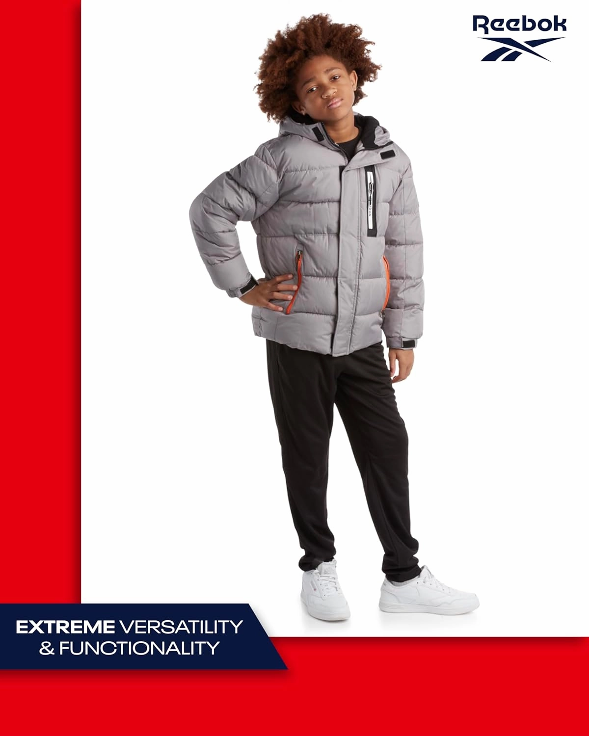 Reebok Boys Puffer Jacket - Heavyweight Weather Resistant Quilted Jacket for Boys - Fleece Insulated Winter Jackets with Hood