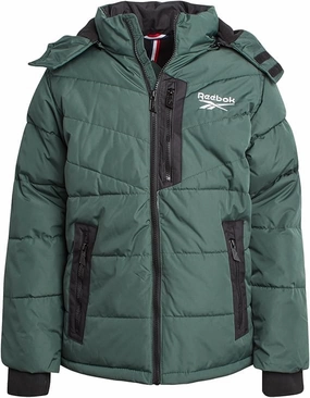 Reebok Boys Puffer Jacket - Heavyweight Weather Resistant Quilted Jacket for Boys - Fleece Insulated Winter Jackets with Hood
