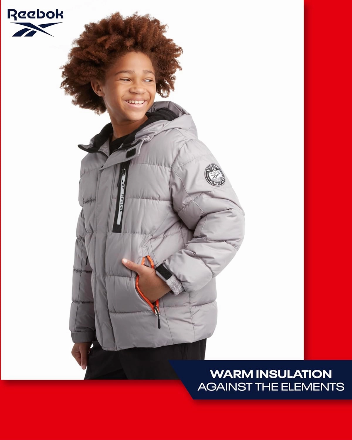 Reebok Boys Puffer Jacket - Heavyweight Weather Resistant Quilted Jacket for Boys - Fleece Insulated Winter Jackets with Hood