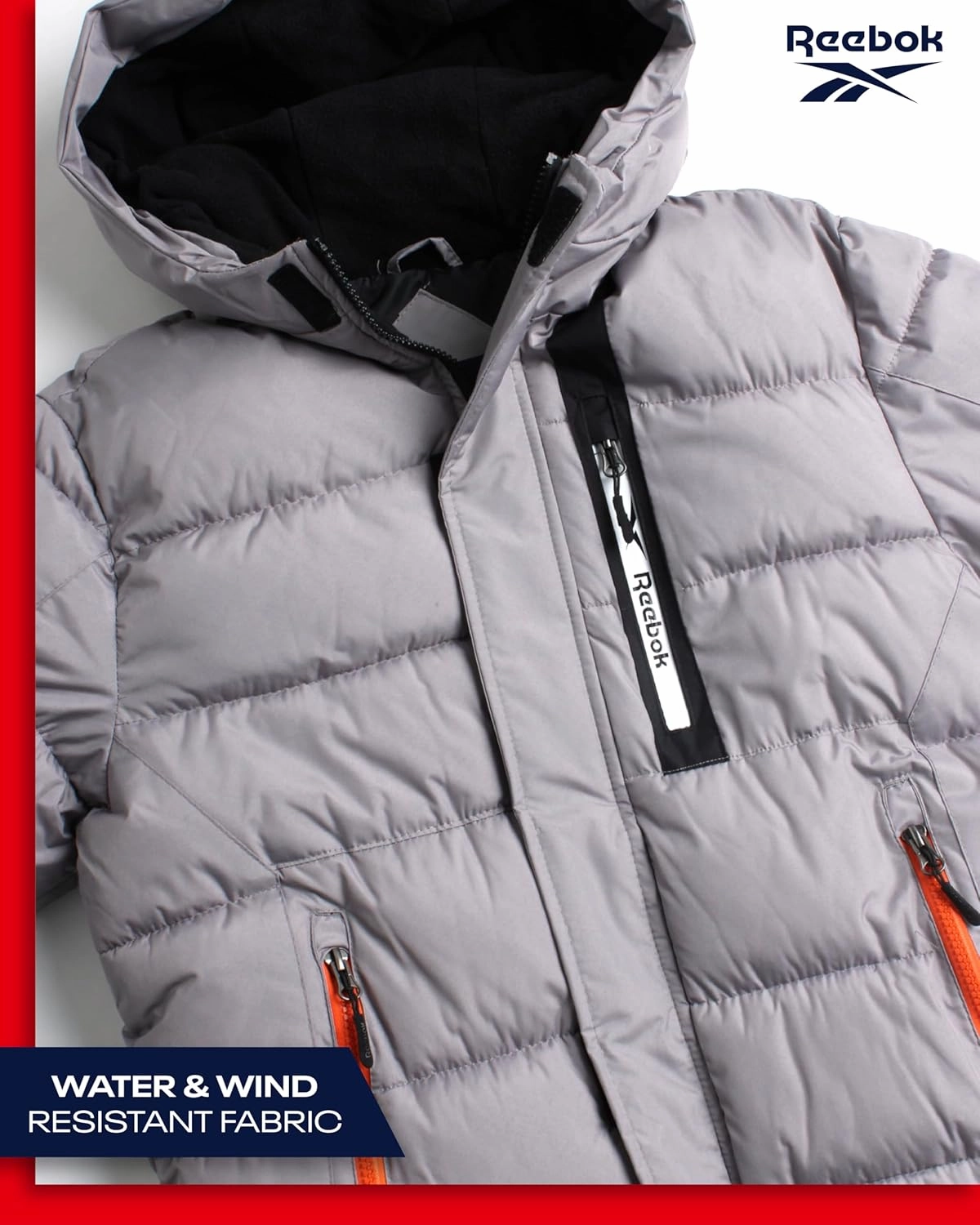 Reebok Boys Puffer Jacket - Heavyweight Weather Resistant Quilted Jacket for Boys - Fleece Insulated Winter Jackets with Hood