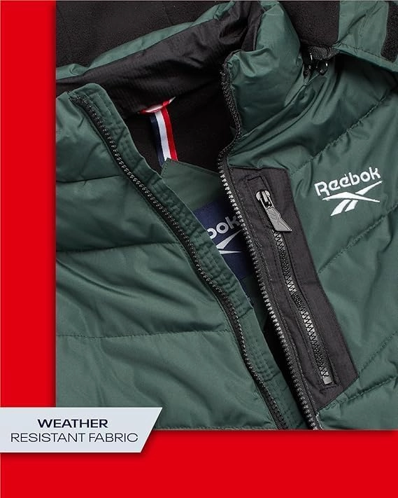 Reebok Boys Puffer Jacket - Heavyweight Weather Resistant Quilted Jacket for Boys - Fleece Insulated Winter Jackets with Hood