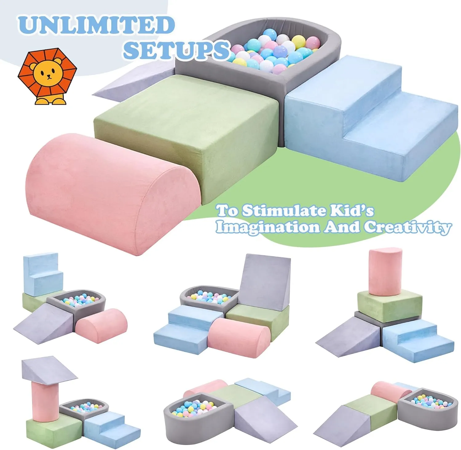 RELIANCER 5PCS Toddler Climbing Toys with Ball Pit,Climb & Crawl Foam Block Play Set,Kids Modular Foam Climbing Blocks,Interactive Soft Building Blocks Toy Set,Indoor Children Climb and Slide Game Set