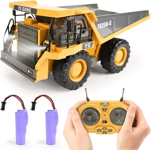 Remote Control Dump Truck Toys 9 Channel 2 Batteries RC Construction Toy Vehicles with Metal Bed Lights/Sounds, Birthday Gifts for Boys Age 3 